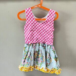 Sweet Petunia Mixed Pattern Floral and Checkered Dress-‎ Size 5